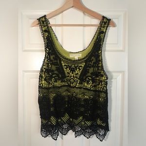 Crochet black and neon green tank